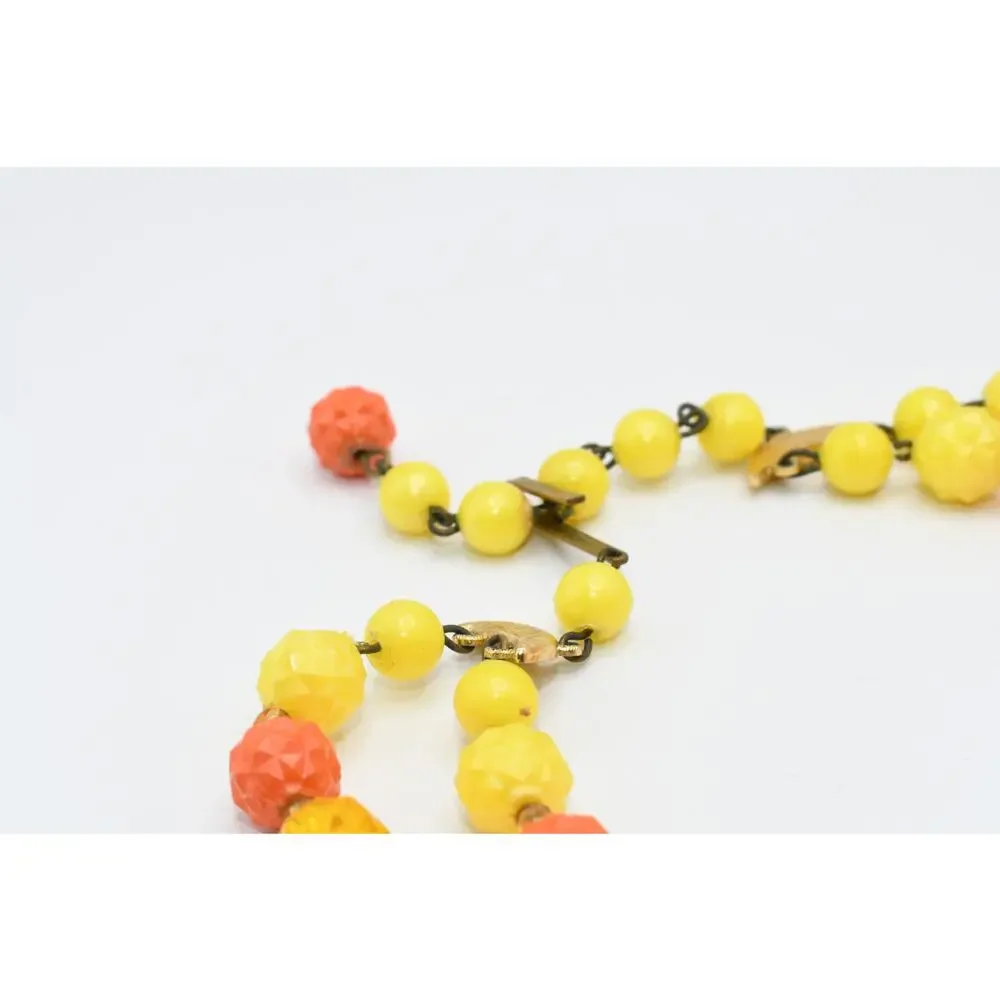 Vintage West Germany Lucite Necklace Double Strand Orange Yellow Faceted